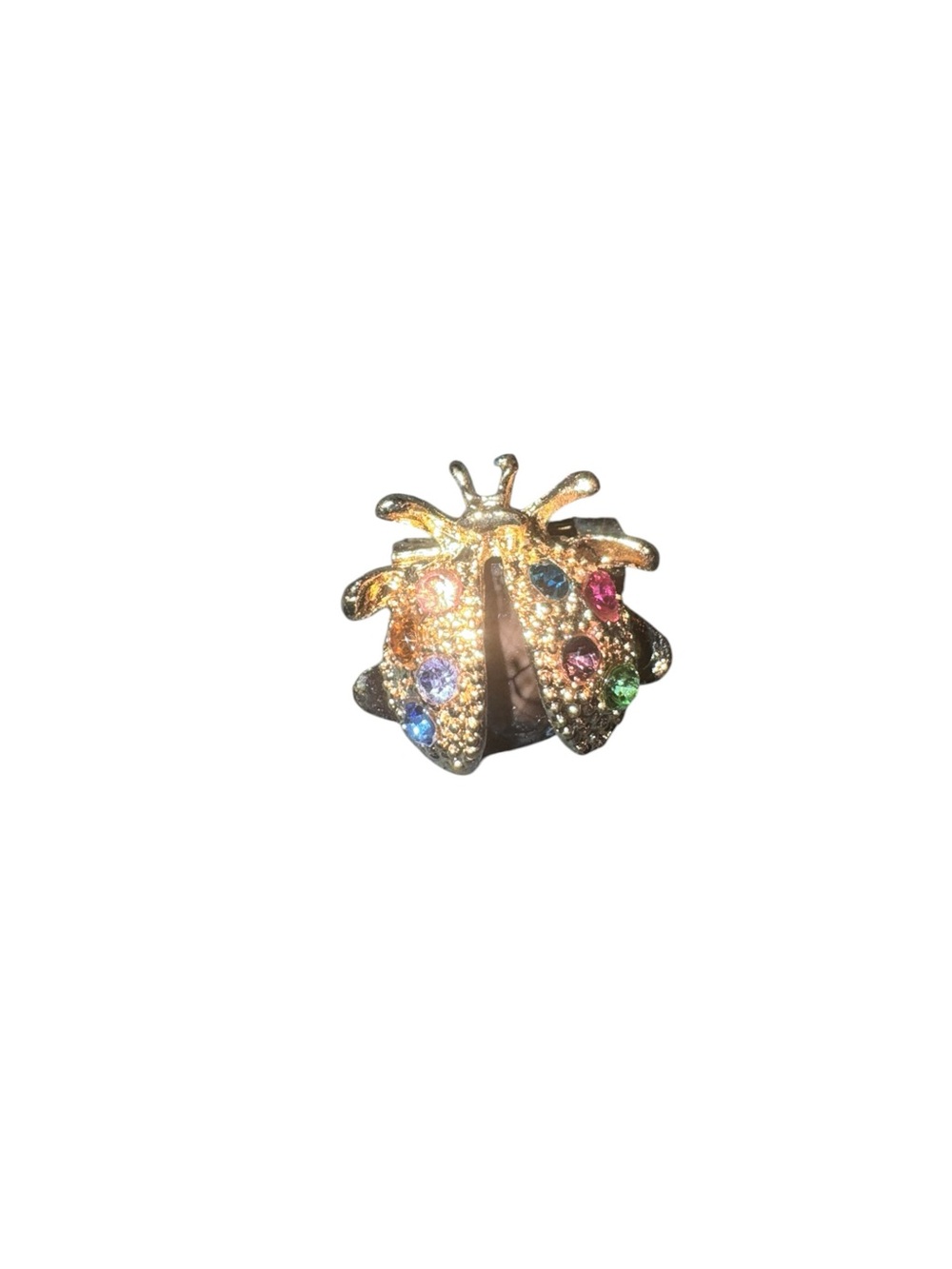 Gold Tone Rhinestone Ladybug Brooch with Multicolor Gems